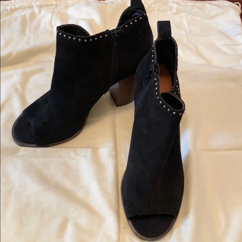 Lucky brand open toe bootie , black suede